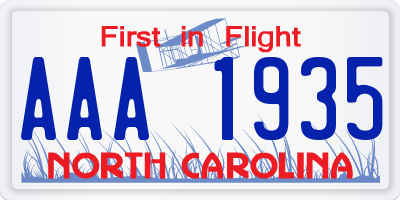 NC license plate AAA1935