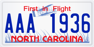 NC license plate AAA1936