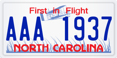 NC license plate AAA1937