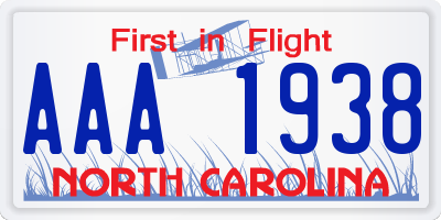 NC license plate AAA1938