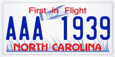 NC license plate AAA1939