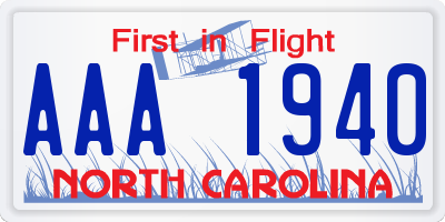 NC license plate AAA1940