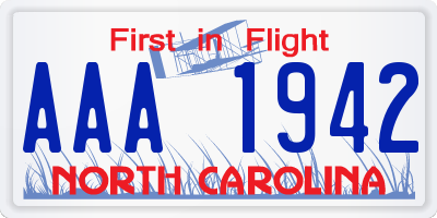 NC license plate AAA1942