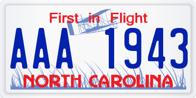 NC license plate AAA1943