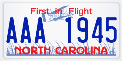 NC license plate AAA1945