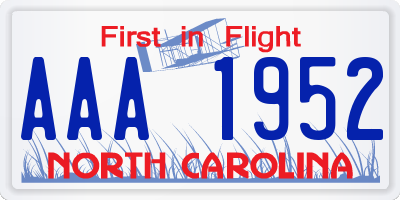NC license plate AAA1952