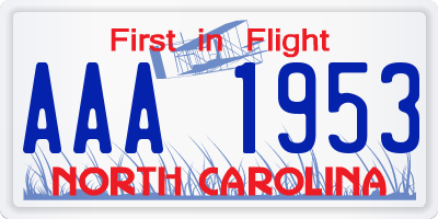 NC license plate AAA1953