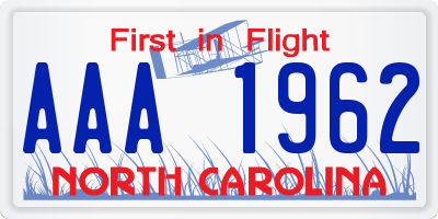 NC license plate AAA1962