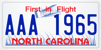 NC license plate AAA1965