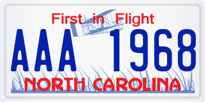 NC license plate AAA1968