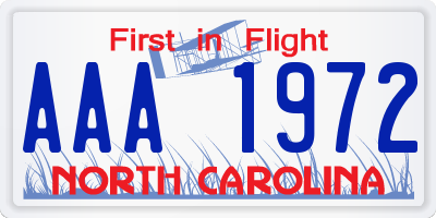 NC license plate AAA1972