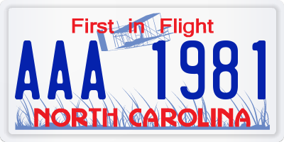 NC license plate AAA1981