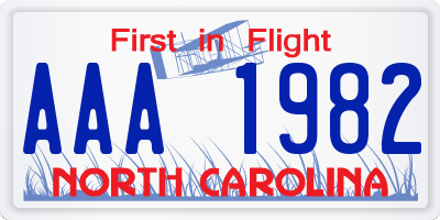 NC license plate AAA1982