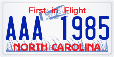 NC license plate AAA1985