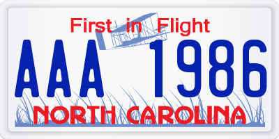 NC license plate AAA1986