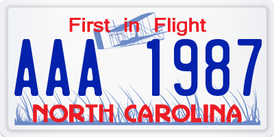 NC license plate AAA1987