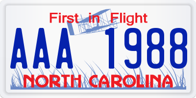 NC license plate AAA1988