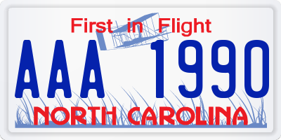 NC license plate AAA1990