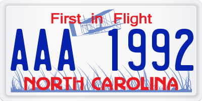 NC license plate AAA1992