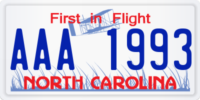 NC license plate AAA1993