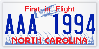 NC license plate AAA1994