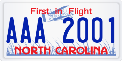 NC license plate AAA2001