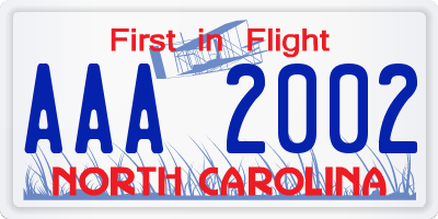 NC license plate AAA2002