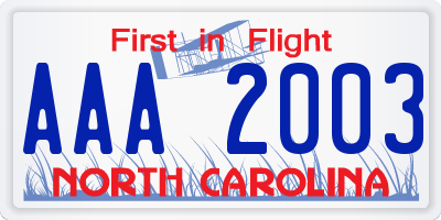 NC license plate AAA2003