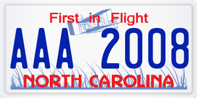 NC license plate AAA2008