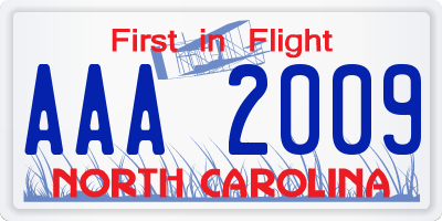 NC license plate AAA2009