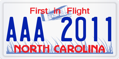 NC license plate AAA2011