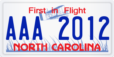 NC license plate AAA2012