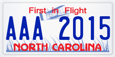NC license plate AAA2015