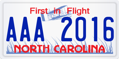 NC license plate AAA2016