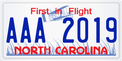 NC license plate AAA2019