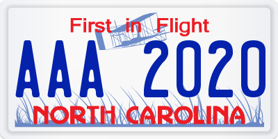 NC license plate AAA2020