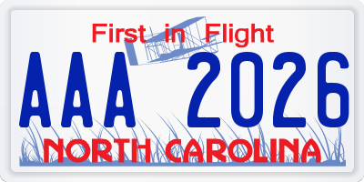 NC license plate AAA2026