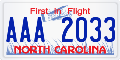 NC license plate AAA2033