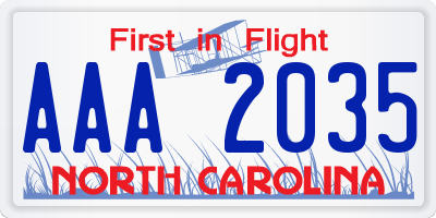 NC license plate AAA2035