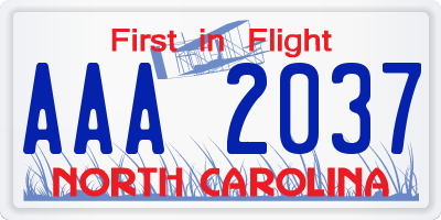 NC license plate AAA2037