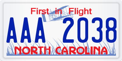 NC license plate AAA2038