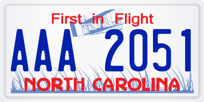 NC license plate AAA2051