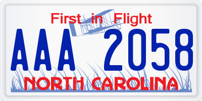 NC license plate AAA2058