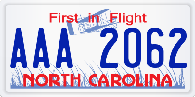NC license plate AAA2062
