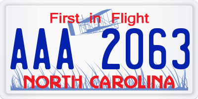 NC license plate AAA2063