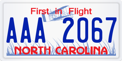 NC license plate AAA2067