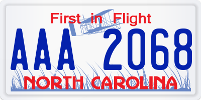 NC license plate AAA2068