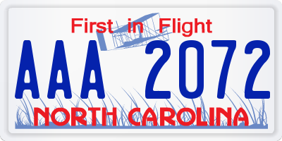 NC license plate AAA2072