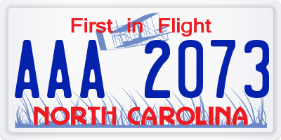 NC license plate AAA2073