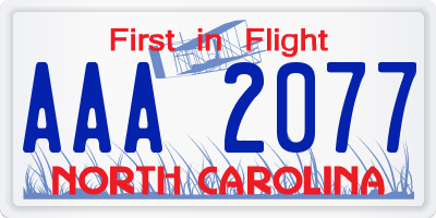 NC license plate AAA2077